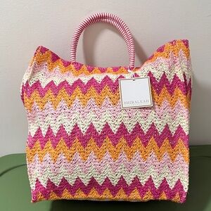 NWT Shiraleah Cosima Straw/Paper Large Tote Bag with Chevron Pattern.